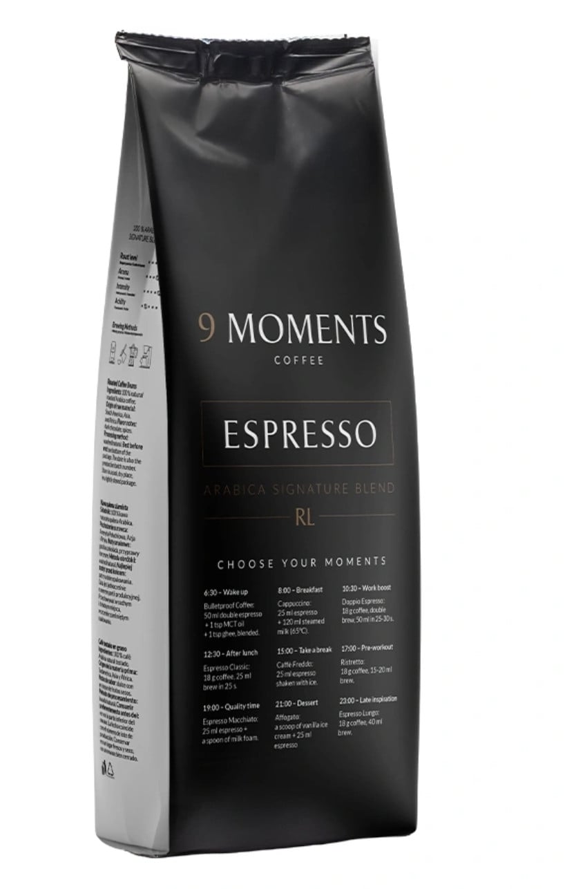 9 Moments Espresso roasted coffee beans 500g