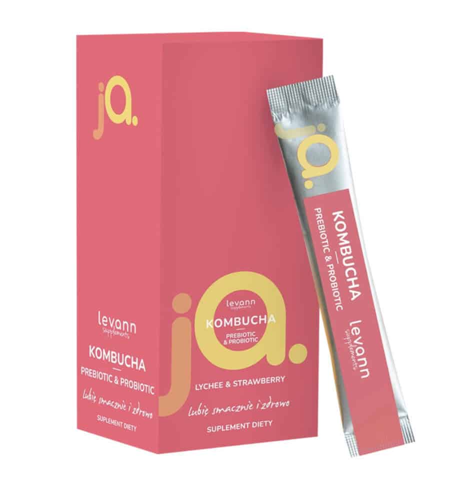 Levann "jA" Kombucha Prebiotic & Probiotic Lychee & Strawberry, 10 sachets